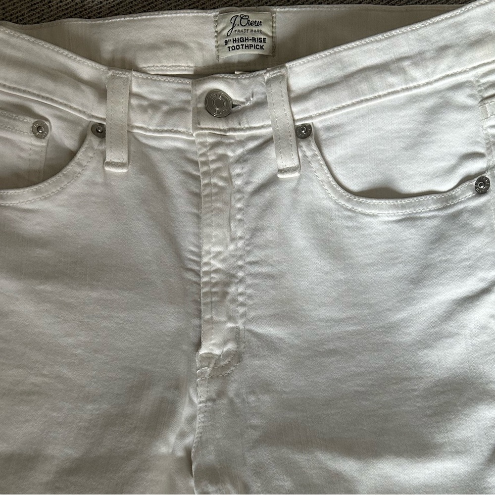 J. Crew 9” High Rise toothpick white jeans